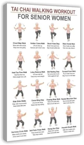 Women Tai Chi Walking Workout Chart Tai Chi Walking Seniors Seniors Exercises for Exercise Canvas Poster Wall Art for Living Room Bedroom Decor Frame 12x18inch