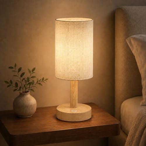 Small Rechargeable Cordless Table Lamp, Nightstand to Desk, Light Oak