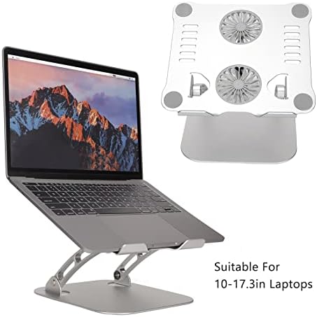 Diyeeni Laptop Stand with 2 Cooling Fans, Aluminum Computer Riser Ergonomic Foldable Height Laptop Elevator for Desk, Compatible with 10-17.3in Laptops, Sturdy Portable (Silver)