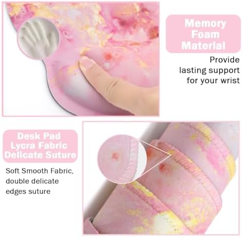 4-in-1 Gaming Mouse Pad Wrist Support Set，Desk Pad + Mouse Pad with Wrist Rest + Keyboard Wrist Rest + Coaster, Ergonomic Design for Home Office Study Game - Pink