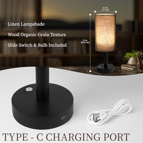 LALISU Cordless Table Lamp, 3 Color Portable Battery Lamp Wood Base Touch