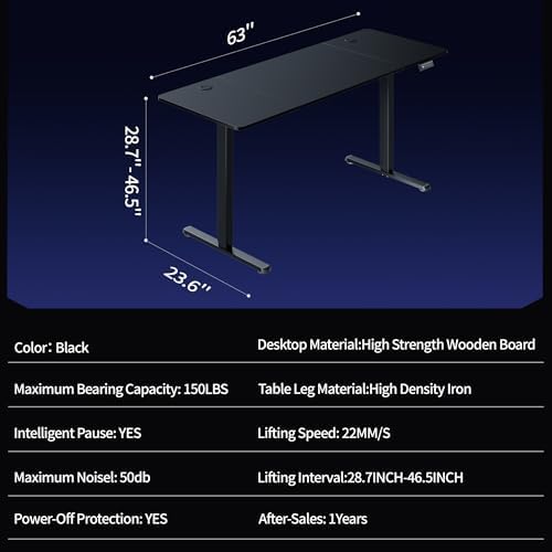 Shintenchi Standing Desk, 63x24 Inch Height Adjustable Electric Sit Stand up Desk, Ergonomic Rising Computer Table, Modern Lift Gaming Desk Workstation for Home Office, White