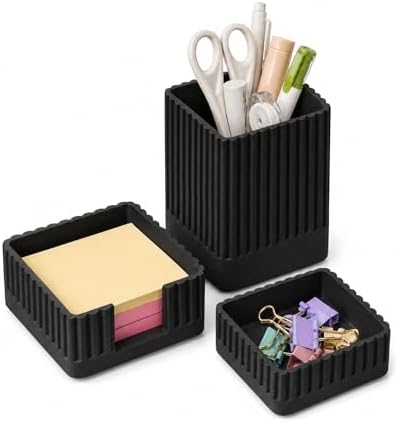 Black Desk Organizer Accessories Set, with Pen, Clip and Sticky Note Holder