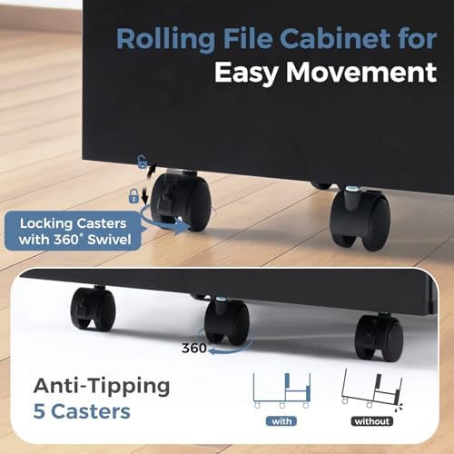 DUMOS 2 Drawer Storage Cabinet, Rolling Under Desk Storage, Black