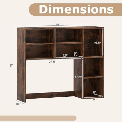 Tangkula Desktop Bookshelf, 37" Countertop Storage Hutch with 7 Cubes & 3 Adjustable Shelves, 3-Tier Desk Display Rack Organizer, Multipurpose Wood Desktop Hutch for Dorm Home Office (Rustic Brown)