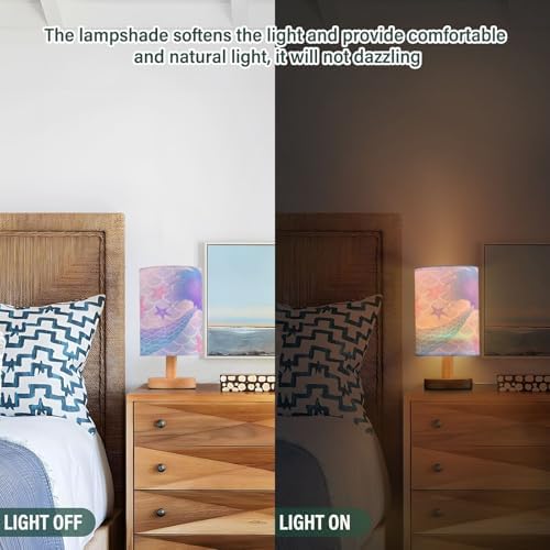 ALAZA Fish Mermaid Starfish Colorful Decor Bedside Table Lamp with USB Port for Bedroom Nightstand Office Desk LED Bulb Included