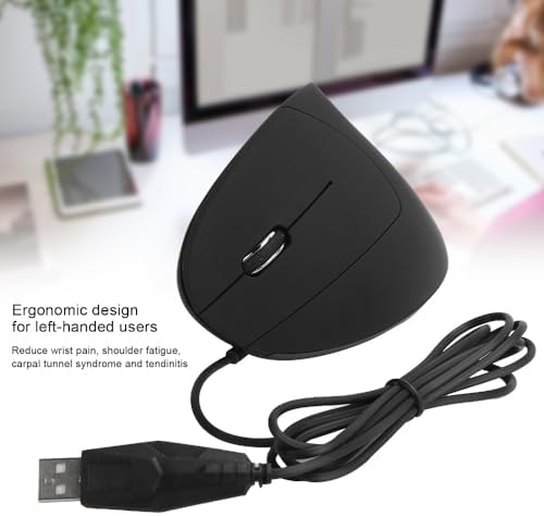 Wired Left Hand Gaming Mouse – 800/1200/1600 DPI Ergonomic Vertical Design for PC Gaming, 6-Key Optical USB Mouse for Windows 10/8/7