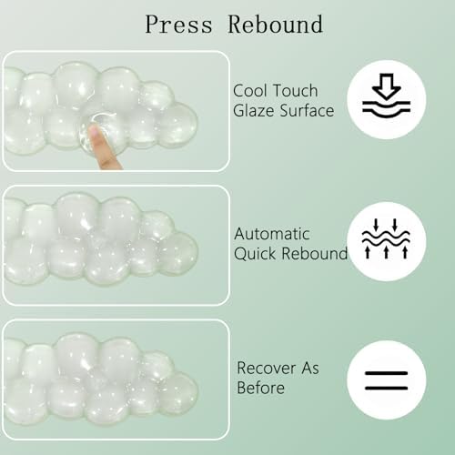 Gel Cloud Wrist Rest Keyboard Clear Green Mouse Pad with Wrist Rest Set 3PCS Ergonomic Cool Keyboard Wrist Pad Cute Acrylic Coaster Non-Slip Base Cute Transparent Mouse Wrist Pad Support for Computer