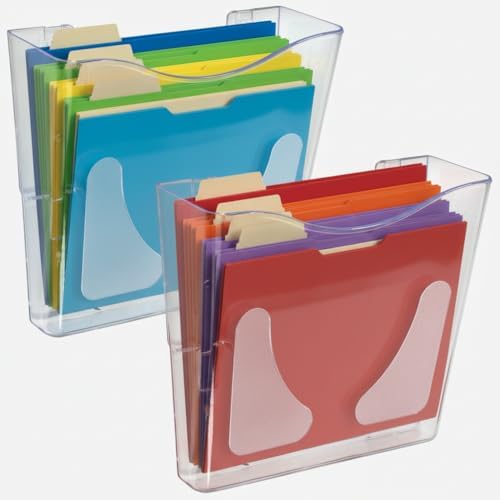 Azar Displays 250088-CLR-2PK Single Vertical Pocket Wall Mount File Holder, Clear (2-Pack)