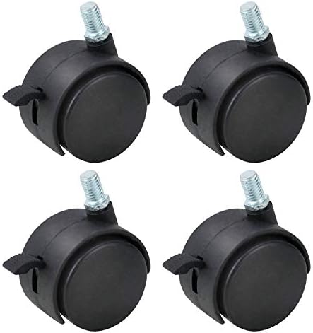 HOWDIA M8×1.25 Threaded Stem 1.5 Inch Nylon Swivel Caster Wheels with Brake – Floor-Protecting Light-Duty Replacement for Carts, Office Chairs & Furniture, Not Fit for 5/16-18(30 KG Total, 4-Pack)