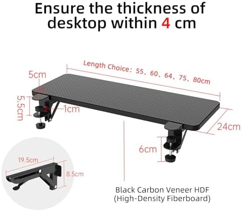 Sisyphy Ergonomics Desk Extender Tray, 21.7x9.5" Punch-Free Clamp on, Foldable Keyboard Drawer Tray, Table Mount Arm Wrist Rest Shelf, Computer Elbow Arm Support