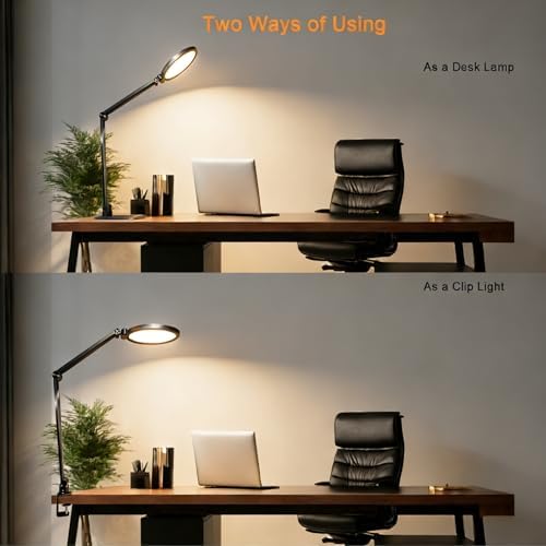 NS Pro LED Desk Lamp with Remote Control, Eye-Caring CRI95+ Dimmable Light, 3000K–6000K Adjustable CCT, Flexible Angle, Clamp or Base Mount, Memory Function Desk Lamp for Office, Reading & Video Calls