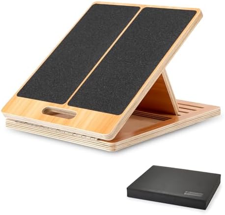 StrongTek Extra Wide Foam Balance Pad and Adjustable Wooden Slant Board Set – Enhance Stability, Flexibility, and Rehabilitation