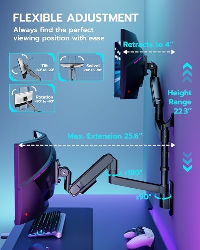 ARES WING Dual Monitor Wall Mount for 24-57 Inch Ultrawide Screen, Black