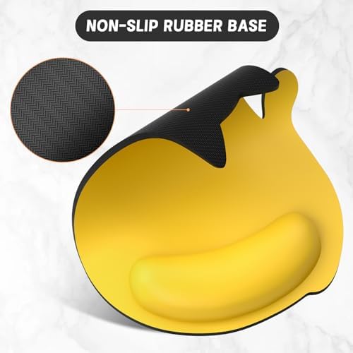 Ergonomic Mouse Pad with Wrist Rest, Cute Cat Memory Foam Padded Pain Relief Non-Slip Wrist Support Mouse Mat for Gaming Work Computer Laptop, Funny Office Supplies Desk Accessory, Yellow