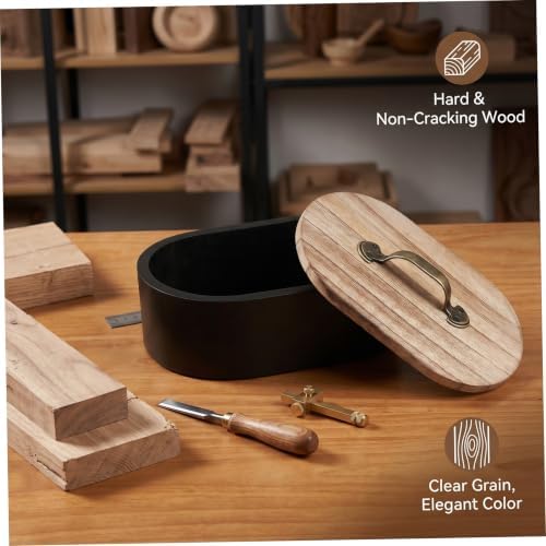 Tampon Organizer Dust Proof Oval Wooden Box with Lid, Natural Storage Container for Bathroom Desk Black Tampon Organizer, Wooden Storage Box with Lid, Dust Proof Bathroom Container, Feminine Product