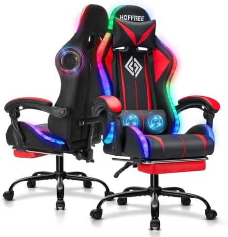 RGB Gaming Chair with Bluetooth Speakers and LED Lights Computer Chair-Red