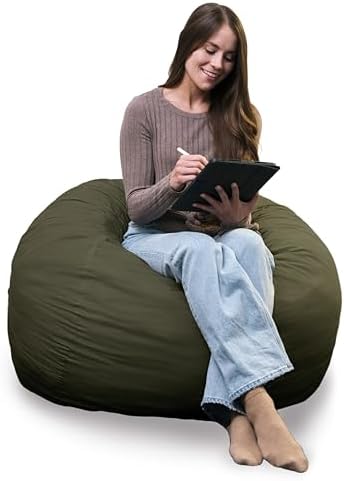 Big Joe Fuf 4Ft Foam Bean Bag Chair with Removable Cover for Kids, Teens, Forest Green Velveteen, Durable Woven Polyester, 4 Foot Large Reading and Gaming Seat