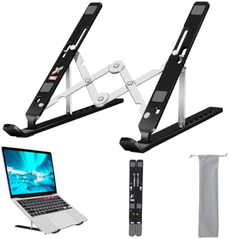 Laptop Stand, Computer Tablet Stand, Adjustable Aluminum Foldable Portable Laptop Holder Riser, Compatible with MacBook Air Pro, Lenovo, HP, Dell, More 10-15.6” Laptops and Tablets (Black)