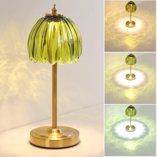 Shenmoyl Tulip Table Lamp with 5000mAh Battery & Touch Control, Cordless Table Lamp with 3 Colors, Dimmable Rechargeable Table Lamps for Bedroom, Nightstand, Living Room, Entryways (Green Tulip)