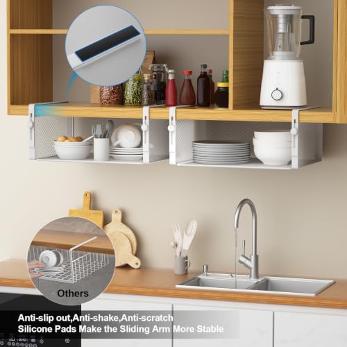 AmonHouseware 2Pack Under Shelf Basket,Adjustable Hanging Holder,White