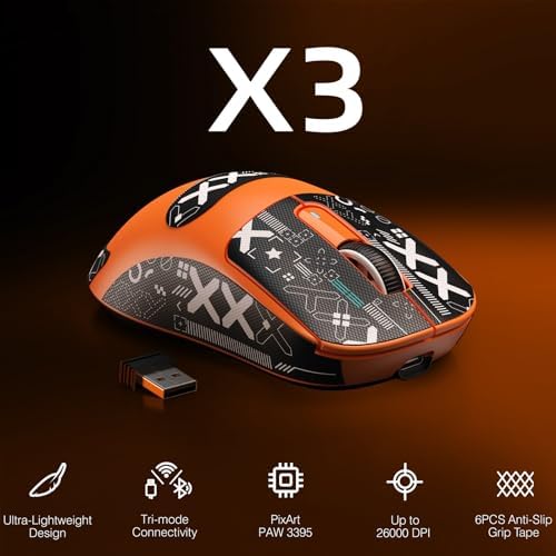ATTACK SHARK X3 49g Ultra-Lightweight Wireless Gaming Mouse, Orange&Tape