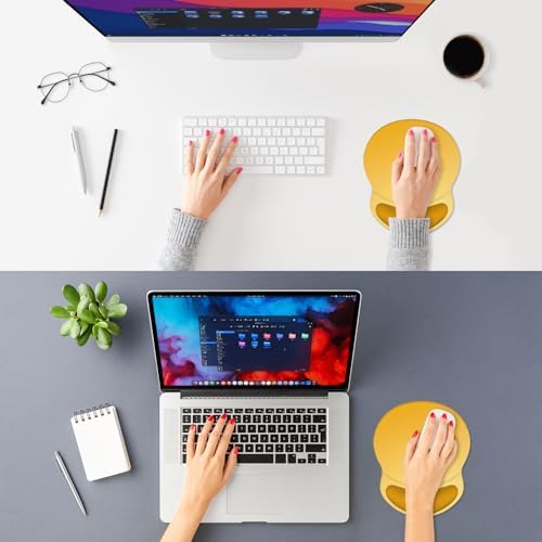 ITNRSIIET Ergonomic Mouse Pad with Comfort Gel Wrist Rest, Non-Slip PU Base, Smooth Textured Surface, Reduces Hand Fatigue & Wrist Pain, 8.7 x 7.2 Inch for Office Gaming Home, Yellow