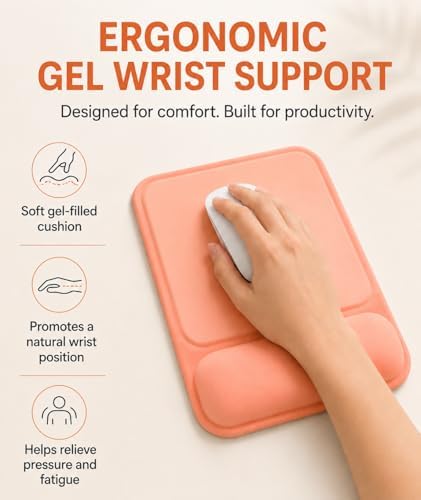 eulps Ergonomic Mouse Pad with Wrist Rest, Gel Mousepad with Soft Wrist Support, Non-Slip PU Base, Smooth Surface Mouse Pad for Wrist Pain Relief, Computer Laptop Office Home & Gaming (Orange)