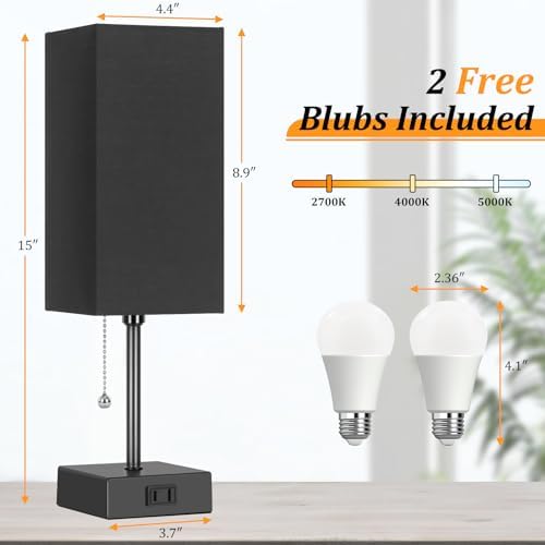 Table Lamp for Bedroom set of 2,3-Color Bedside Lamps with Pull Chain