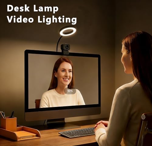 Suction Cup LED Desk Lamp for Computer Monitor, 3 Modes 10 Brightness, 7W USB Adapter, Flexible Gooseneck Ring Light for Desk, Fill Light, Office Home, Bedside, Reading, Study, Workbench, Black