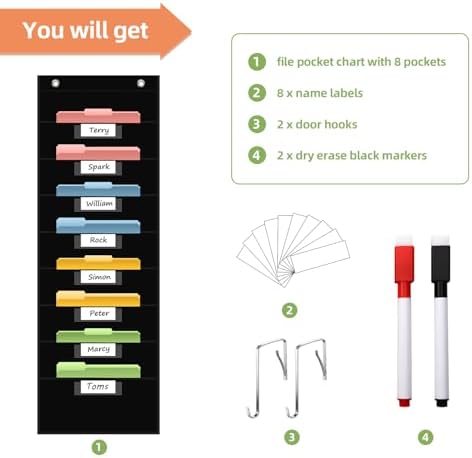 ANCOMEDO 8 Pockets File Storage Pocket Chart with 8 Nametag Pockets,Hanging Wall File Organizer for Classroom and Office Use, Keeps assignments, Files, scrapbooks, and Papers neatly Organized.