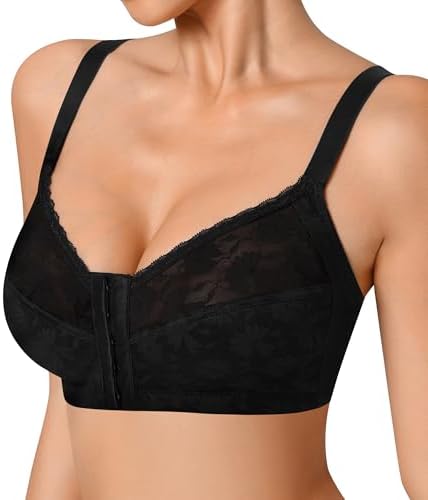 Front Closure Posture Corrector Wireless Bra Back Support Comfy Unlined Bras Full Coverage Bra with Nipple Covers
