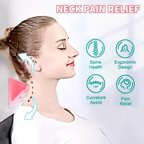 2 Set of Neck Massager & Stretcher, Cervical Traction Device for Shoulder Tension Release, Trigger Point Muscle Relaxer, Occipital Release Tool Travel Use, Non-Medical, Blue, Pink (M+L)