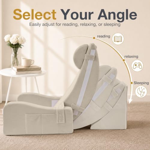 Sasttie 15-25 inch Adjustable Reading Pillow with Armrests, Beige