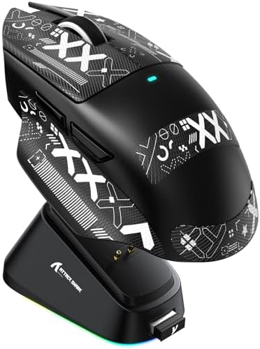 ATTACK SHARK V6 Wireless Gaming Mouse with RGB Charging Dock, 25K DPI PAW3311 Sensor, 1K Polling Tri-Mode Ergonomic PC Mice, 5 Programmable Bottons, Cloud-Based AI Driver for Win/Mac,Black&Tape