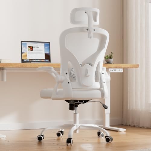Farini Ergonomic Office Chairs Set of 2, Home Office Desk Chair with Headrest, High Back Swivel Computer Chair with Armrests and Adjustable Lumbar Support for Home Office, White & White