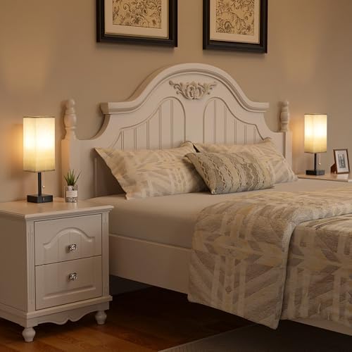 Set of 2 Grey Bedside Table Lamps for Bedroom - Nightstand Lamp, USB C+A