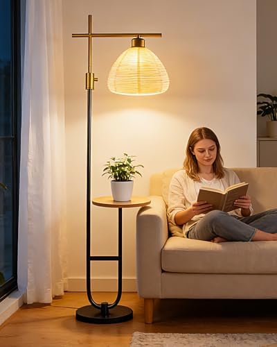 Dimmable Floor Lamp with Shelves, Corner Lamp E26 Bulb Included