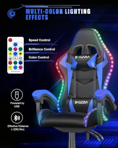 Bigzzia Gaming Chair with RGB LED Lights for Kids & Adults(Black/Blue)