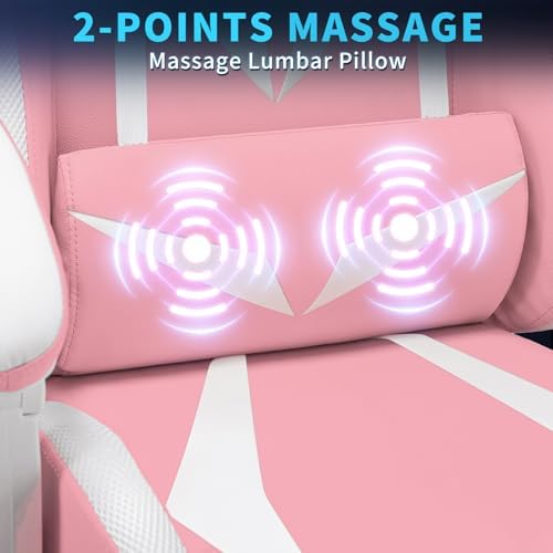 RGB Gaming Chair with Massage & Footrest Racing Style Computer Chair-Pink