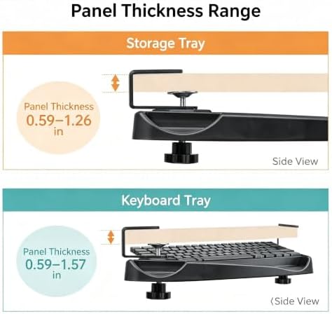 Clamp-On Under Desk Organizer, 360° Swivel Tray & 5-Height Keyboard Tray, No-Drill Mount, Hidden Mouse Pad Storage, Fits 0.59-1.57" Desks, Black/Gray-White, Black, Storage & Keyboard Tray Combo