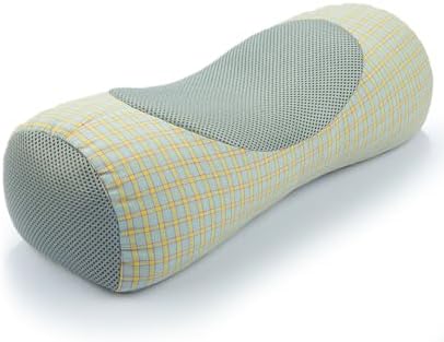 Buckwheat Neck Roll Pillow for Sleeping, 5''x15'' Small Lumbar Roll Pillow for Stiff Pain Relief, Neck Support Back Pain Relax Bolster Pillow with Breathable Plaid Pillow Covers (Blue)
