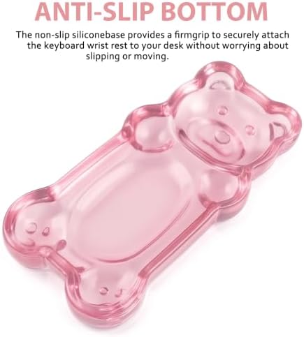 Gel Wrist Rest for Keyboard and Mouse Transparent Pink Bear Elbow Pad Cushion Ergonomic Cute Clear Cool Mouse Wrist Pad Silicone Non-Slip Support for Computer Gaming Home Office Women Hand Pillow