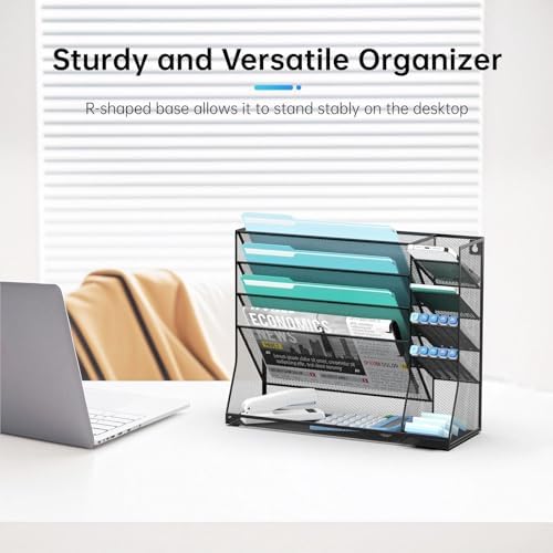 5-Tier Wall File Organizer and Wall File Holder with Bottom Tray, Black