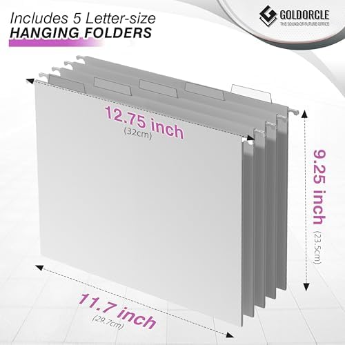 Letter-Size Hanging File Organizer (Purple, with 5 Grey Folders)