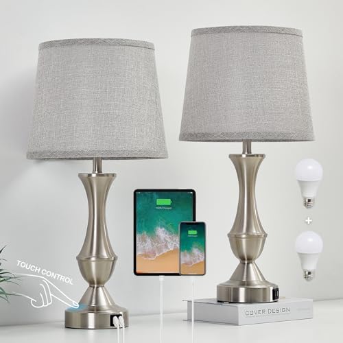 Touch Table Lamps Set of 2, 22" Tall Bedside Lamps, Nightstand Lamps