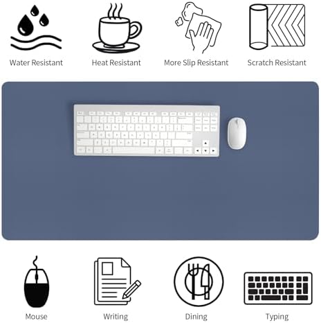 Bloss Grey Blue Desk Mat, Leather Desk Matt for Desktop, Waterproof Large Keyboard Mat, Computer Mat for Office/Home/Decor(31.5 x 15.7 Inches)