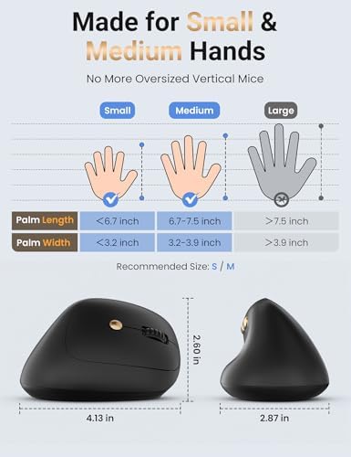 Ergonomic Vertical Wireless Mouse, 57°, Small/Medium Hands, Black