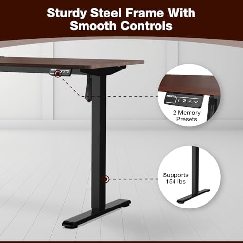 Mount-It! Motorized Standing Desk 40x24 – Height Adjustable Sit to Stand Desk for Home Office, Compact Ergonomic Workstation with Memory Presets, Black Frame with Hazelnut Woodgrain Top