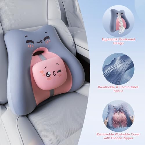 BEBAS Ergonomic Memoery Foam Lumbar Support Pillow for Car & Office, Blue